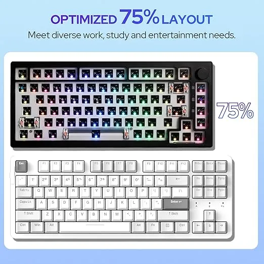 EPOMAKER Aura75 75% Mechanical Keyboard Kit, Hot Swappable Custom Keyboard Kit, 2.4Ghz/Bluetooth 5.0/USB-C Wired Wireless Gaming DIY Kit, with Silicone Pad, RGB Backlight for Win/Mac/Gaming (Black)