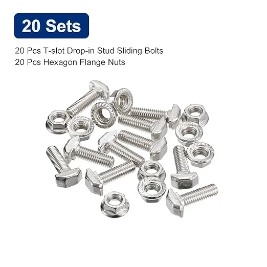 uxcell M5x16mm T Slot Drop-in Bolt and M5 Hexagon Flange Nut Set, 20 Sets Hammer Head T-Bolt T Shape Stud Sliding Screw for 20 Series Aluminum Profile
