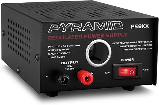 Pyramid Universal Compact Bench Power Supply - 2.5 Amp Linear Regulated Home Lab Benchtop AC-to-DC 12V Converter w/ 13.8 Volt DC 115V AC 50 Watt Power Input, Screw Type Terminals, Cooling Fan PS3KX