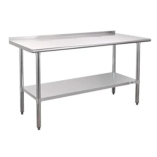 Profeeshaw Stainless Steel Prep Table NSF Commercial Work Table with Backsplash and Undershelf for Kitchen Restaurant 24x60 Inch