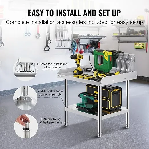 VEVOR Stainless Steel Equipment Grill Stand, 24 x 28 x 24 Inches Stainless Table, Grill Stand Table with Adjustable Storage Undershelf, Equipment Stand Grill Table for Hotel, Home, Restaurant Kitchen