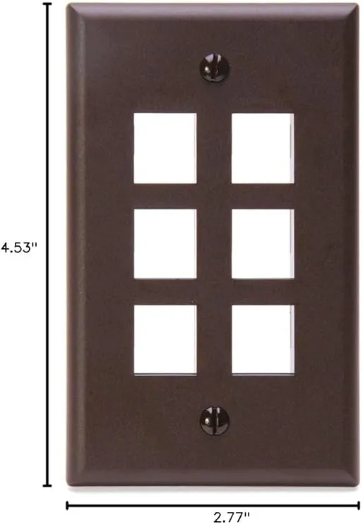 Leviton 41080-6BP QuickPort Wallplate, Single Gang, 6-Port, Brown