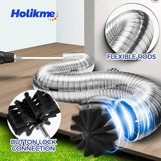 Holikme 32 Feet Dryer Vent Cleaner Kit, Upgrade Flexible Lint Brush with Drill Attachment, Extends Up to 32 Feet for Easy Cleaning,Use with or Without a Power Drill