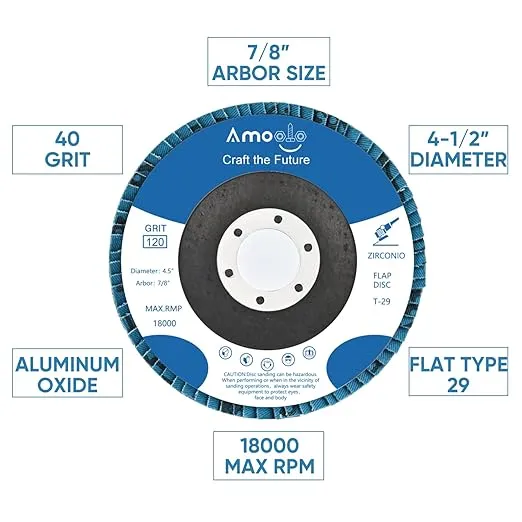 Amoolo 4 1/2 Inch Zirconia Flap Discs, 10 PCS 120 Grit Angle Grinder Sanding Wheel, High Density Abrasive Grinding Discs for Metal/Wood Grinding (7/8 inch Arbor Size)