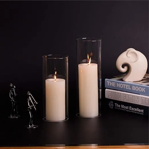 WGVI Hurricane Candle Holder Sleeve, Wide 4", Height 16", Clear Glass Cylinder Candleholder, Chimney Tube, Open Ended Candle Shade, 1 Piece