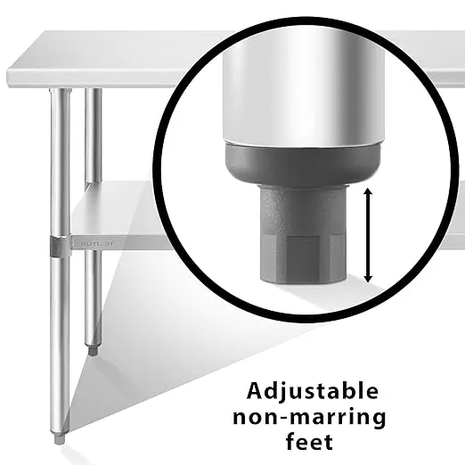 KUTLER Stainless Steel Table 30 x 60 Inches with Caster Wheels, NSF Heavy Duty Commercial Prep and Work Table with Undershelf for Restaurant, Hotel, Home