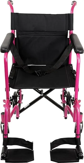 ProBasics Transport Wheelchair Lightweight Foldable With 19 inch Seat - Folding Transport Chair with Foot Rests, Foldable Wheel Chair and Lightweight Folding Wheelchair, Pink