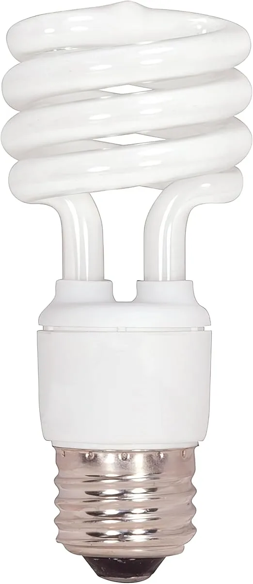 Satco S7217 13-Watt Medium Base T2 Mini Spiral, 2700K, 120V, Equivalent to 60-Watt Incandescent Lamp for Enclosed Fixtures,White
