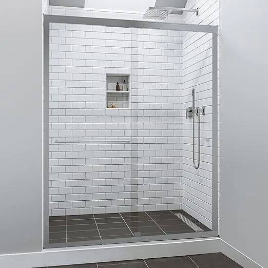 Double Sliding Glass Shower Door Sorrento Lux Series Chrome Finish Adjustable 44"-48" Width, 75" Height - Semi-Frameless 5/16" Tempered Glass with Smart Guard by Fab Glass and Mirror