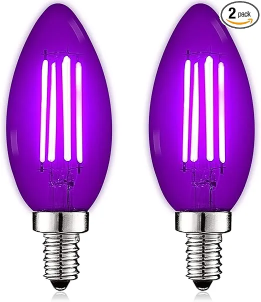 Luxrite E12 LED Filament Purple Light Bulbs, 4.5W (40W Equivalent), Colored Glass Candelabra Bulb, UL Listed, E12 Base, Indoor Outdoor, Porch, Decoration, Party, Holiday, Event, Home Lighting (2 Pack)