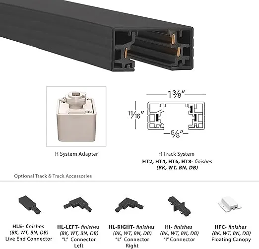 WAC Lighting H Track 8FT Single Circuit Field Cuttable 120V Track for H Style 3-Wire Track Fixtures with 2 Endcaps in White
