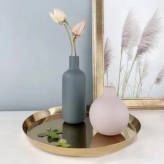 Ceramic Modern Farmhouse Vase, Neutral Small for Table, Living Room, Shelf, Bookshelf and Entryway Décor, Set of 3