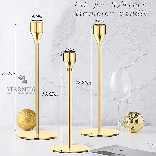 6Pcs Lemon Gold Candle Holders,Tall Taper Gold Candlestick fit 3/4" Thick Pillar Candle Led Modern Metal Candles, Elegant Stands Decorative Table Centerpieces for Dinning Party Decorative