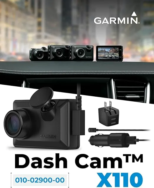 Garmin Dash Cam X110, Compact 1080p HD Dash Cam with a 140-degree Field of View, Built in Clarity Polarizer, Voice Controlled, GPS, 2.4” Display, Automatic Recording with Wearable4U Power Bank Bundle