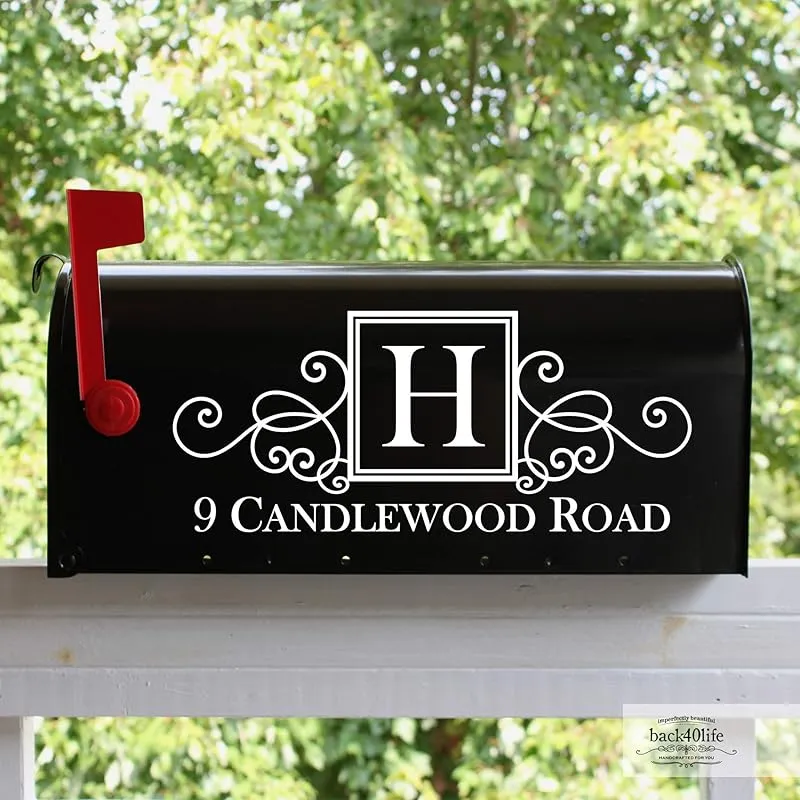 Personalized Mailbox Numbers - Custom Reflective Vinyl Decal for Street Address - Decorative House Numbering - Gift 3DY - Back40Life (Square Monogram)