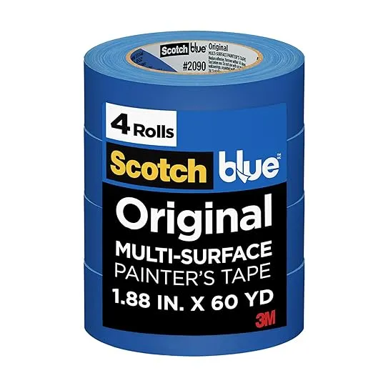 Scotch Painter's Tape Original Multi-Surface Painter's Tape, 1.88 Inches x 60 Yards, 4 Rolls, Blue, Paint Tape Protects Surfaces and Removes Easily, Painting Tape for Indoor and Outdoor Use