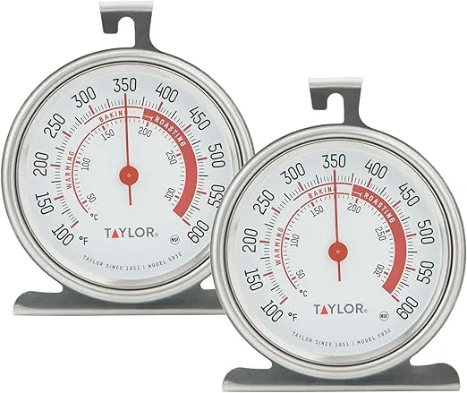 Taylor 5932 Large Dial Kitchen Cooking Oven Thermometer, 3.25 Inch Dial, Stainless Steel, Oven Thermometers, Silver - 2 Pack