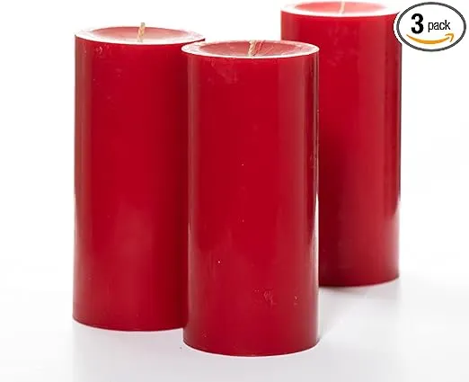 Richland Set of 3 Red Pillar Candles 3" x 6" Unscented for Weddings Christmas Home Holidays Relaxation Spa Church