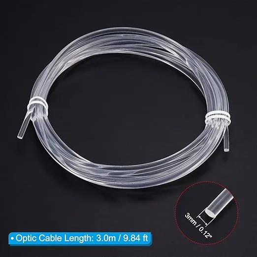 PATIKIL 3mm 3.0m PMMA Side Glow Fiber Optic Cable Kit, with LED Aluminum Illuminator 12V 1.5W Guide Light Source Decoration for Home DIY Lighting, Red