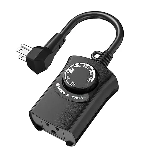 HBN Outdoor Light Timer Waterproof, Weatherproof Photocell Dusk to Dawn Light Sensor Timer 2/4/6/8 Countdown Timer, 1 Grounded Outlet for Christmas Lights,Hallowen Deceration,1875W 15A 1/2HP