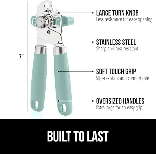 The Original Gorilla Grip Heavy Duty Stainless Steel Smooth Edge Manual Can Opener and Bottle Openers, Soft Handle, Rust Proof Oversized Handheld Easy Turn Knob, Multifunctional Kitchen Tool, Mint