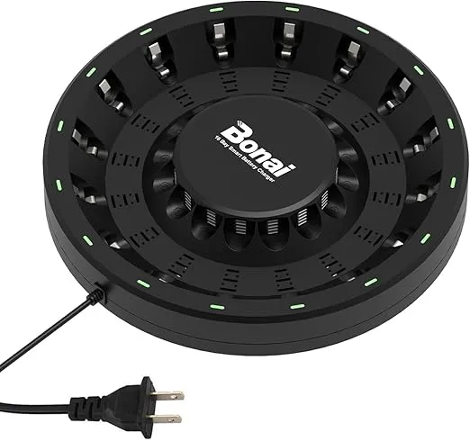 BONAI AA AAA Rechargeable Battery Charger for NiMH NiCD Batteries with AC High-Speed Plug Cable and Smart LED Light