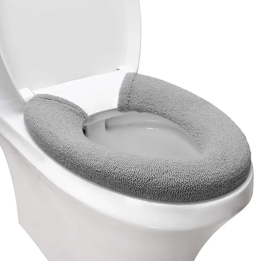 Toilet Seat Cover,Bathroom Soft Thicker Warmer with Snaps Fixed Stretchable Washable Fiber Cloth Toilet Seat Covers Pads Easy Installation& Cleaning (grey)