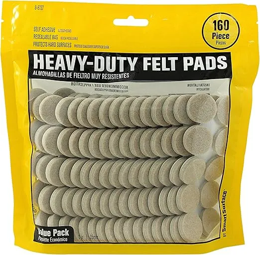 8727 Heavy Duty Self Adhesive Furniture Felt Pads 1-Inch Round Oatmeal 160-Piece Value Pack in Resealable Bag
