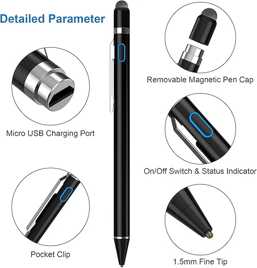 Stylus Pens for Touch Screens, NTHJOYS Universal Fine Point Stylus for iPad, iPhone, iOS/Android Smart Phone and Other Tablets, Active Stylus Stylist Pen Pencil for Precise Writing/Drawing