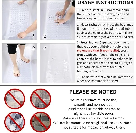 Yimobra Shower Mat Bathtub Mat Non Slip 40 x 16, Bath Mat for Tub Floor with Big Suction Cups and Drain Holes, Machine Washable Shower Mats for Inside Shower, Phthalate Latex Free, White