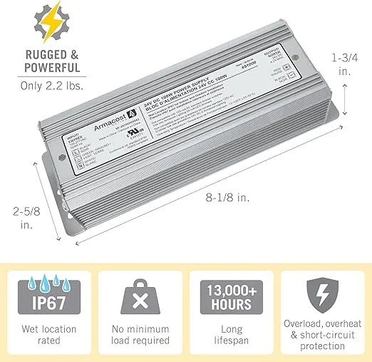 Armacost Lighting 851000 100 Watt LED Power Supply, Silver