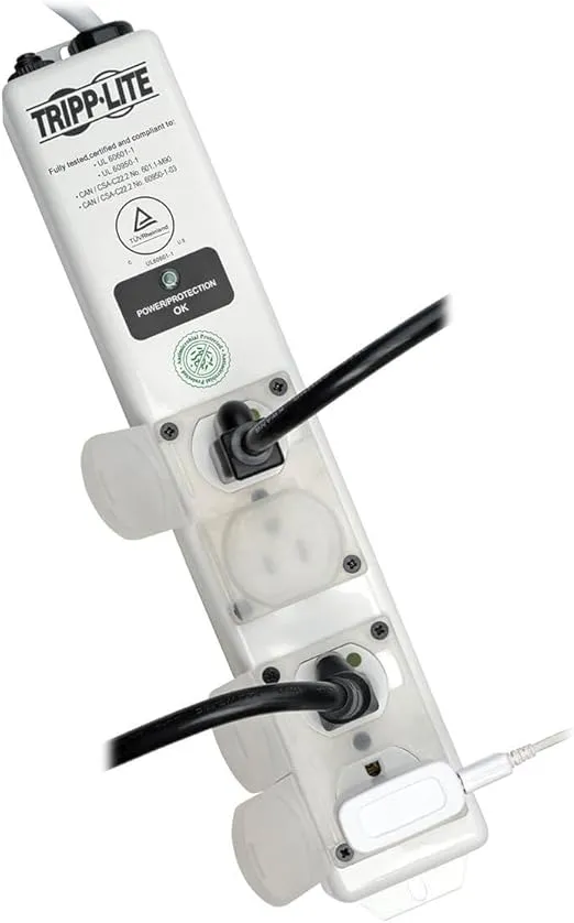 Tripp Lite Safe-IT 4-Outlet Medical-Grade Surge Protector Power Strip, UL 60601-1 Compliance, Not for Patient-Care Vicinity, 15ft. Power Cord with NEMA 5-15P-HG Plug, (SPS415HGULTRA)
