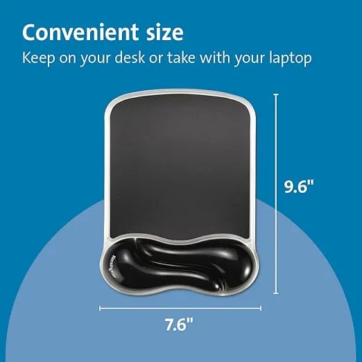 Kensington Duo Gel Mouse Pad with Wrist Rest, Ergonomic Mouse Pad with Wrist Support for Pain Relief, Comfortable Non-Skid Gel Mouse Pad for Computer, Laptop, Office & Home 9.6" x 7.6", Black K62413WW