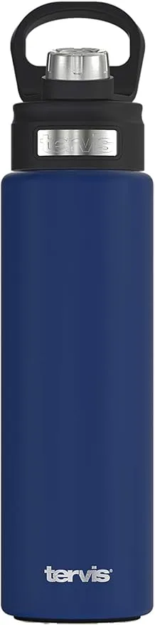 Tervis Powder Coated Stainless Steel Triple Walled Insulated Tumbler Travel Cup Keeps Drinks Cold, 24oz with Deluxe Spout Lid, Deepwater Blue