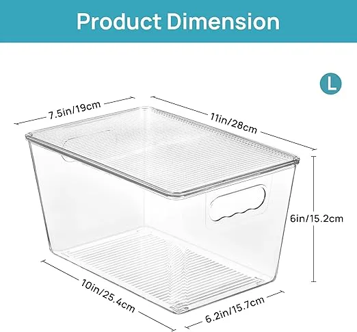 Vtopmart 6 Pack Clear Stackable Storage Bins with Lids, Large Plastic Containers with Handle for Pantry Organizer and Storage,Perfect for Bathroom,Cabinet,Kitchen,Fridge,Closet Organization