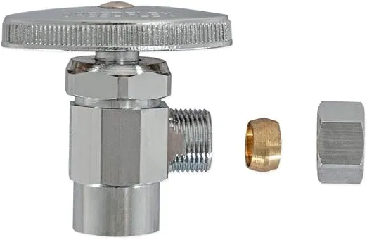 Eastman 3/8 Inch OD x 1/2 Inch Nom. Sweat Multi-Turn Brass Sweat Inlet Angle Stop Valve with Removable Metal Handle, Brass Plumbing Fitting, Chrome, 04387LF