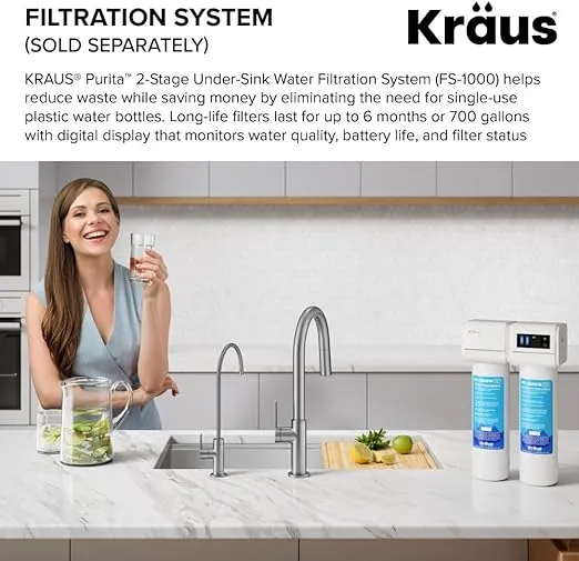 KRAUS Oletto Single Handle Drinking Water Filter Faucet for Water Filtration System in Spot-Free Stainless Steel, FF-103SFS
