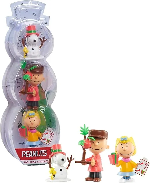 Peanuts 3-Piece Figure Set, Includes Characters Snoopy with Woodstock, Charlie Brown with Tree, and Sally with Present, Kids Toys for Ages 3 Up by Just Play