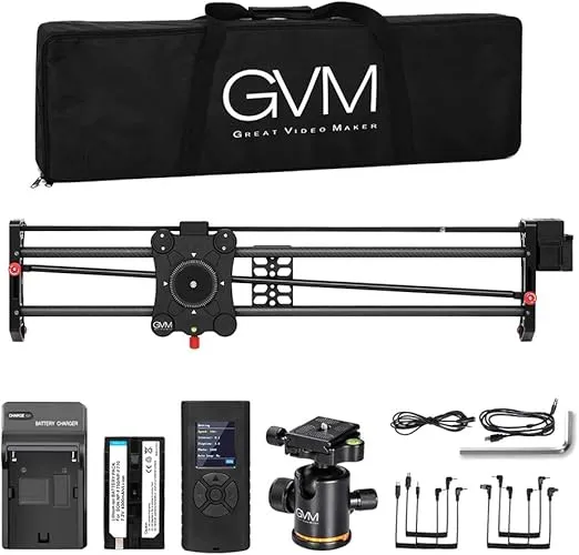 GVM Motorized Camera Slider, 31" Carbon Fiber Dolly Rail Camera Slider with Time-Lapse Photography, Tracking Shooting and 120 Degree Panoramic Shooting for Most Cameras, with Remote Controller