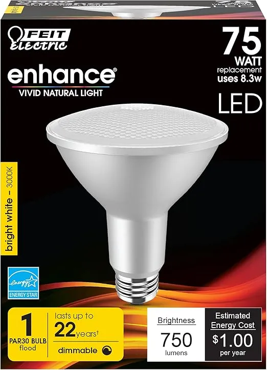 Feit Electric LED PAR30L Bulb, 75W Equivalent, Dimmable, 3000K Warm White, 750 Lumens, 22 Year Lifetime, E26 Base, PAR30 Flood Lights, Spotlight Bulb,Weatherproof 1 Pack, PAR30LDM/930CA