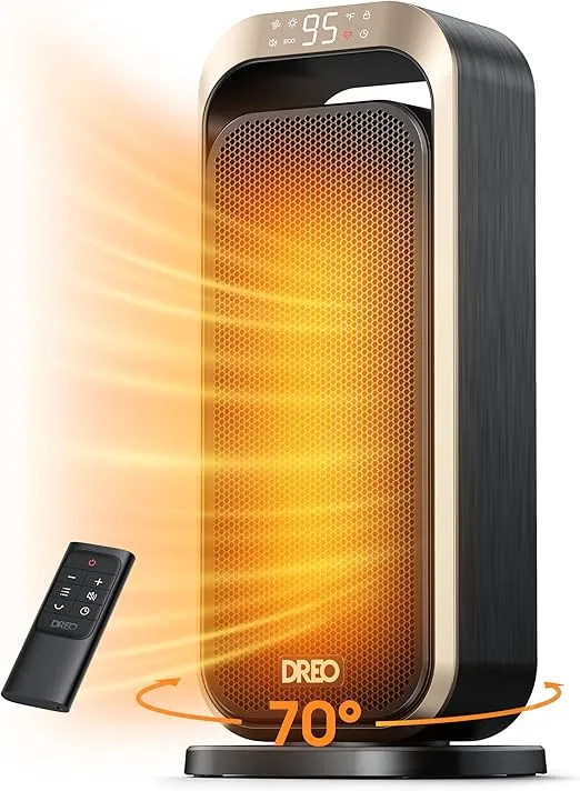 Dreo Space Heaters for Indoor Use, Portable Heater with 70°Oscillation, 1500W PTC Electric Heater with Thermostat, Fast Safety Heat, Remote, 1-12h Timer, Heater for Office Home