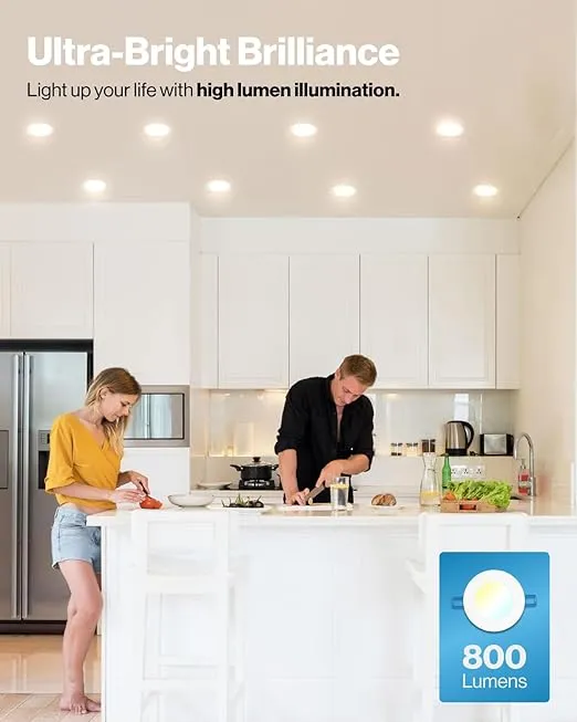 Sunco 12 Pack 5CCT 4 Inch Ultra Thin LED Recessed Ceiling Lights Slim, 800 Lumens High Brightness, 2700K/3000K/3500K/4000K/5000K Selectable, Dimmable, 10W, Canless Wafer with Junction Box