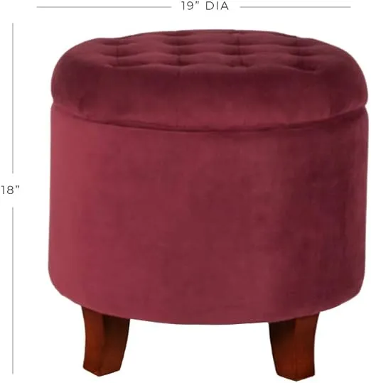 Homepop Home Decor | Upholstered Round Velvet Tufted Foot Rest Ottoman | Ottoman with Storage for Living Room & Bedroom | Decorative Home Furniture, Burgundy Small