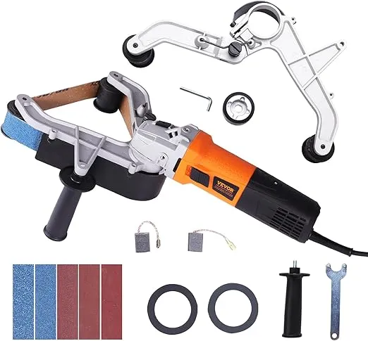 VEVOR Pipe Tube Polisher Sander, 1000W Pipe Belt Sander with 6 Variable Speeds 1100-3200rpm, Professional Belt Sander Grinding Machine with 100PCS Sanding Belts for Burnishing Finishing Rust Removal