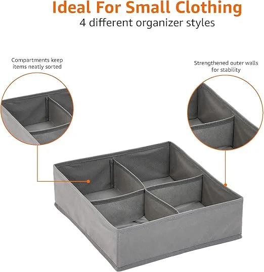 Amazon Basics Dresser Drawer Storage Organizer for Undergarments, Set of 4 - Gray