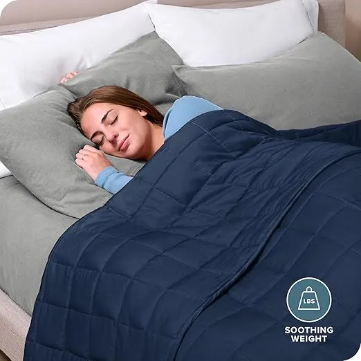 Bare Home Weighted Blanket Twin or Full Size 10lb (40" x 60") - All-Natural 100% Cotton - Premium Heavy Blanket Nontoxic Glass Beads (40"x60", Dark Blue)