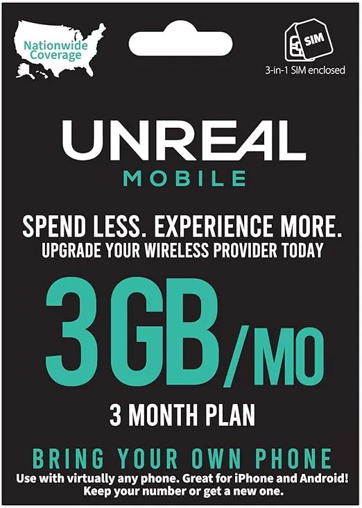 3-Month 3GB/mo $45 Prepaid 3-in-1 SIM Card Kit