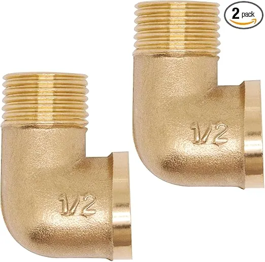 2pcs Brass Pipe Fitting 90 Degree Elbow 1/2" NPT Male to 1/2" NPT Female Pipe Fittings