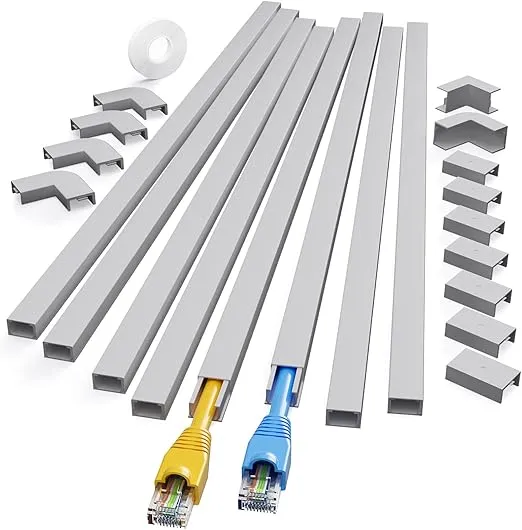 Yecaye 125in Grey Cord Hider - One-Cord Channel Cord Cover on Wall - Cable Management Kit - Wire Covers for Cords - Grey Cable Raceway - 8X L15.7in W0.59in H0.4in, CMC03 Grey