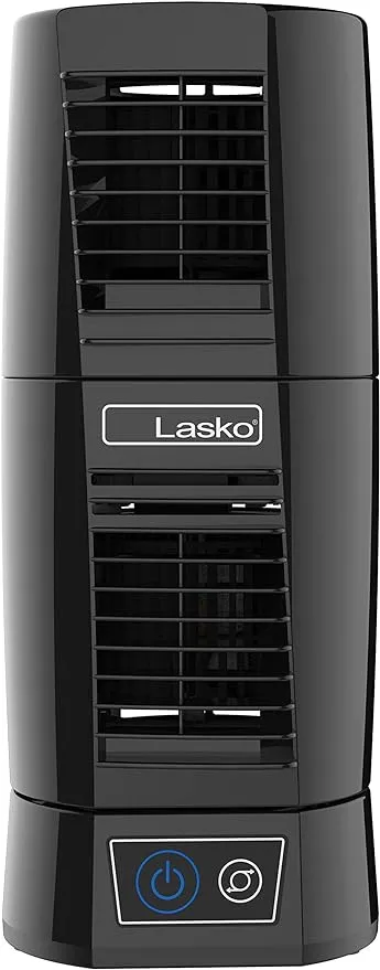 JAROFUREL Lasko T13310 Personal Oscillating Table Tower Fan – Small, Quiet, Portable, Electric Plug-In, Mini Desktop Fans for Staying Cool at Home and Office, Day and Night,Black